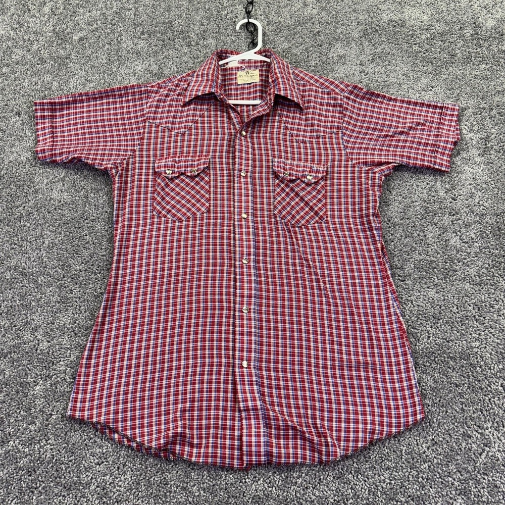 Vintage Dee Cee Brand Shirt Mens Medium Red Plaid Short Sleeve Western Snap